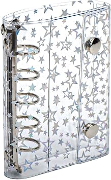 A8 Binder Cover PVC 5-Ring M5 Refillable Notebook Shell Laser Star Budget Binder Sheet Protector Mini Wallet Binders 2 Snap Buttons Closure for 5 Rings A8 Planner Inserts Pockets Envelopes