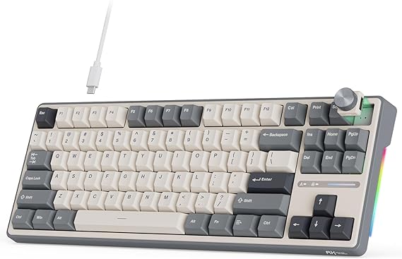 RK ROYAL KLUDGE R87 Pro Wired Mechanical Keyboard TKL with Knob, QMK/VIA