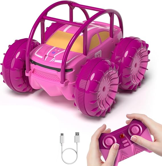 MaxTronic Direct Charging Remote Control Cars, 360° Flip Waterproof Stunt Car with ON/OFF Cool LED, Monster Truck 2.4GHz 4WD Indoor Outdoor Kids RC Toy Gift ideas for kids age 3 4 5 6 7 8
