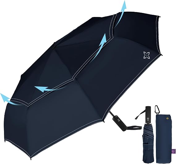 Compact Travel Windproof Umbrella, Vented 43" Auto open/close Folding Quick Dry Umbrellas for Rain, Portable Small for Backpack Car, Thoughtful Gift for Women Men Kids, TSA Approved