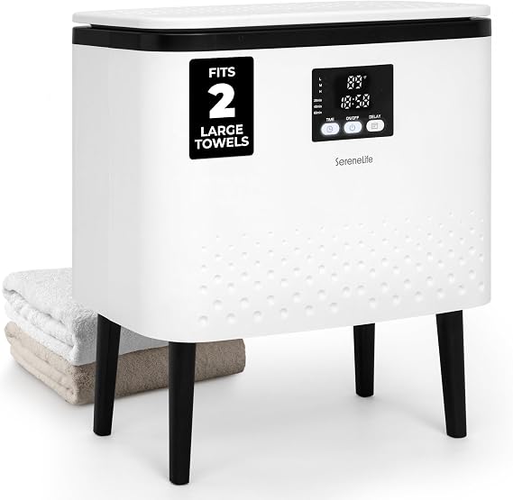 SereneLife Rectangular Towel Warmer Bucket 20L Large Capacity Hot Towel Warmer for Bathroom, Stainless Steel Tub, One-Touch Operation, Auto Shut-Off, Fits 2 Towels or Blanket, Black