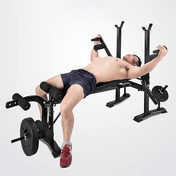 Weight Training Bench 800 lbs Weight Capacity 4-in-1 Home Gym Bench with Curl Pad and Leg Trainer Full-Body Exercise Equipment