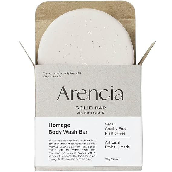 ARENCIA Homage Natual Body Soap Bar for Softer Skin Jojoba Oil, Castor Oil for Soothing, Hydrating, Body and Facial Cleanser, Plastic-Free, Eco-friendly, Vegan, Sustainable