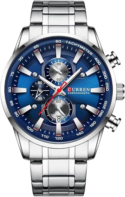 Man Watches Luxury Sporty Chronograph Wristwatches for Men Quartz Stainless Steel Band Clock Luminous Hands