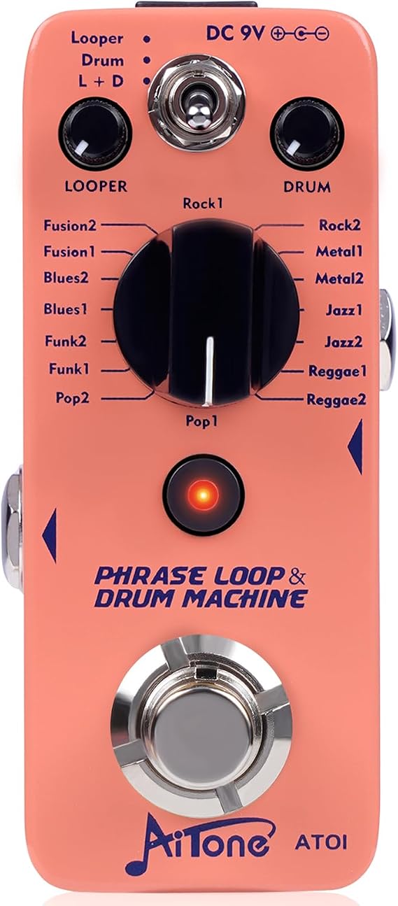 AITONE Looper Pedal with Drum Machine 2 in 1 Loop Pedals for Electric Guitar 20 Minutes Looping 16 Drum Grooves 3 Mode True-Bypass AT-01