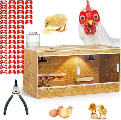 32 Chicken Brooder 50 Pcs Pinless Peepers with Feeding & Watering System, Super Easy to Clean Up to 30 Chicks 32x16 x16 Pliers for Chickens, Pheasant Poultry Blinders, Anti-Pecking Glass