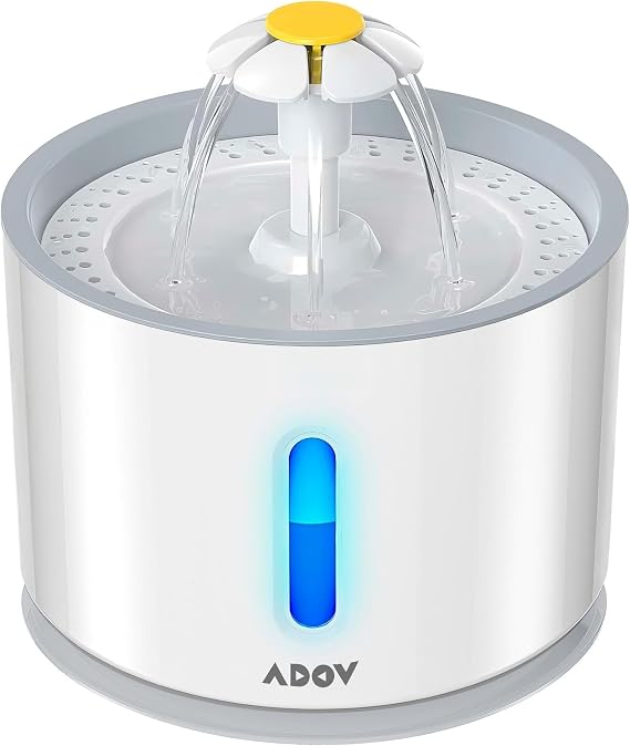 ADOV Cat Water Fountain for Drinking, Quiet 81oz/2.4L, Cats and Small Dogs | Round Automatic Pet Fountain for Cats Indoor, LED Light, Water Level Window, 3 Flow Modes, Easy to Clean, Filter Included