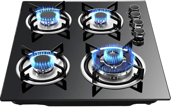 24" Built-in Gas Cooktop, 4 Burner Gas Stovetop, Tempered Glass Built-In LPG/NG Kitchen Cooker, Gas Stoves Cooktop Cast Iron Grate Stove Easy to Clean