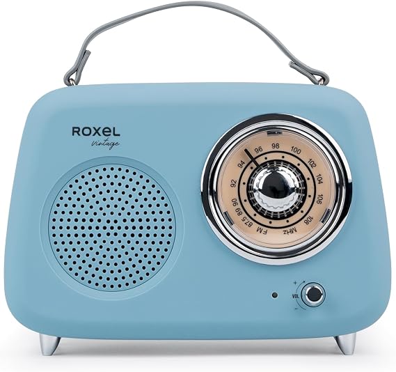 Roxel RFM01 Retro FM Radio Party speaker – Timeless Design, Superior Sound, FM Radio, MP3 Playback & Wireless BT Streaming, Perfect as a Gift (Blue)