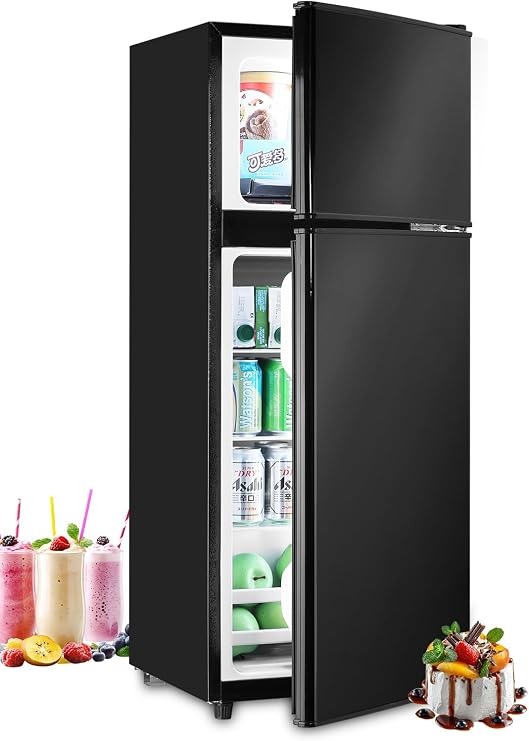 3.8 Cu.Ft Refrigerator with Freezer, 2 Doors Fridge with Adjustable Thermostat Control, Refrigerator for Kitchen, Dorm, Apartment, Garage, Office, Black
