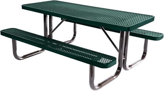 COATEDOUTDOORFURNITURE 6Ft Rect Picnic Table, Textured Dark Green | Heavy-Duty Commercial Outdoor Picnic Table, Expanded Metal Construction, Made In America