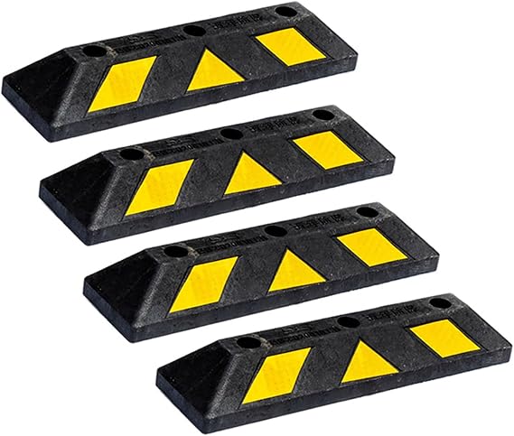 Curb Garage Vehicle Floor Stopper for Parking Safety, Heavy Duty Rubber Parking Lot Driveway Stopper, Professional Grade Parking w/Yellow Reflective Tape Curb Universal (Size : 4)