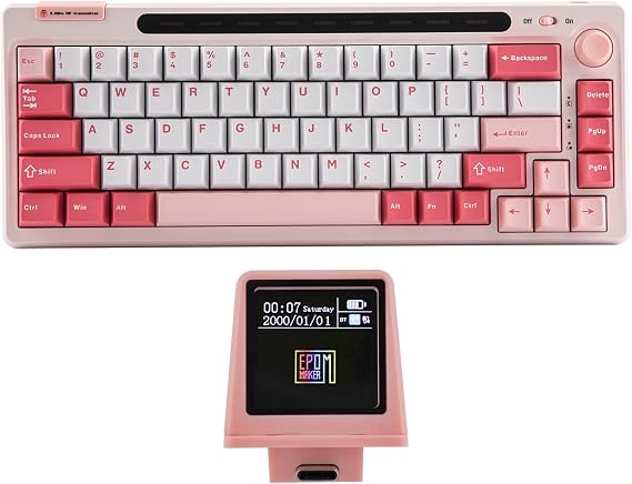 EPOMAKER RT65 Wireless Tri-Mode 65% Mechanical Keyboard, Hot-swap Creamy Custom Gaming Keyboard, with Mini Display and Joystick, RGB Backlit, NKRO Pink, Wisteria Linear Switch