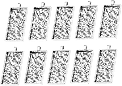 AKOAK 10 Pieces 25mm X 50mm Antique Silver Rectangle Pendant Trays Pendant Blanks Cameo Bezel Settings for Photo Charm,Cabochon and Jewelry Making