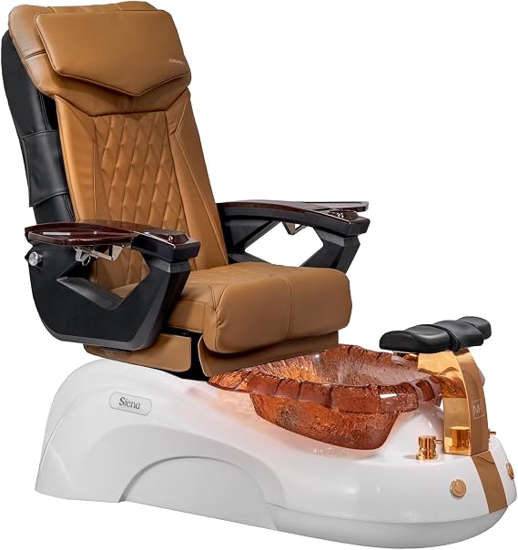 SIENA Shiatsulogic Pedicure Chair White Gold w/Discharge Pump Stylish Pedicure Tub with Pipe-Less Magnetic Jet Pedicure Spa, LX Chair Cappuccino