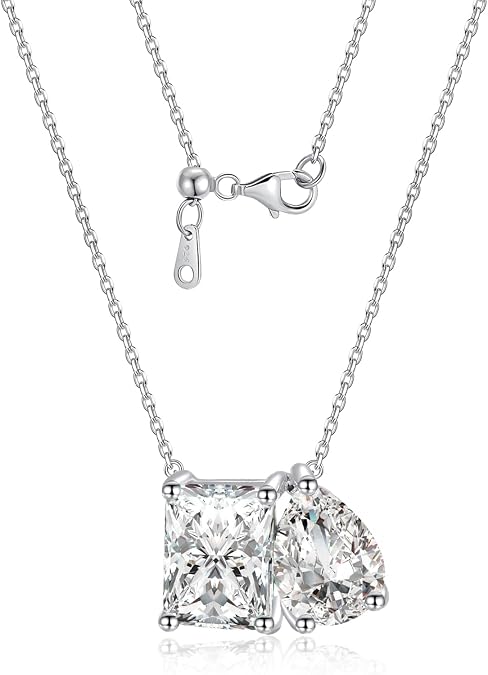 Yaresul Toi et Moi/Sunshine Necklace for Women 925 Sterling Silver Necklace Rhodium Plated Lobster Adjustable Slider Cable Chain 18+2'' Romantic Date Gift