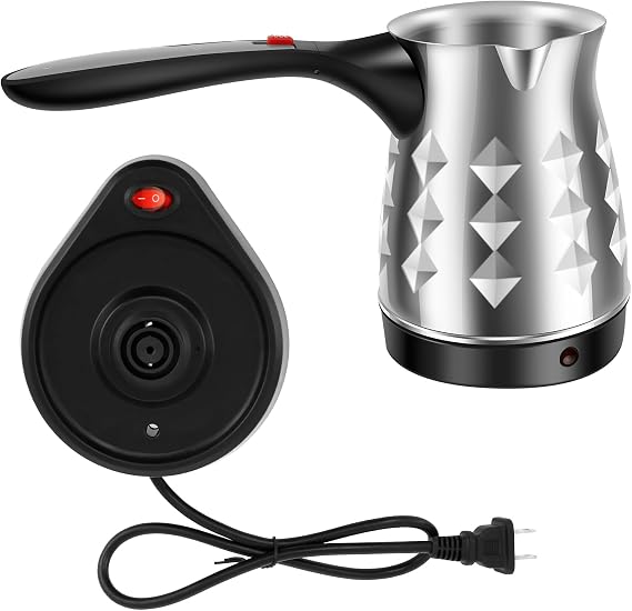 Turkish Coffee Maker with Folding Handle, Stainless Steel 500ml Electric Turkish Coffee Machine, Electric Turkish Coffee Pot, 5 to 6 Cups Capacity Turkish Electric Coffee Maker Machine for Home Travel