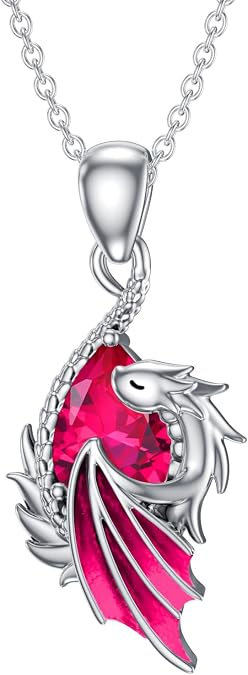 LONAGO Dragon Birthstone Necklace Wyvern Dragon Pendant Necklace Gift for Women