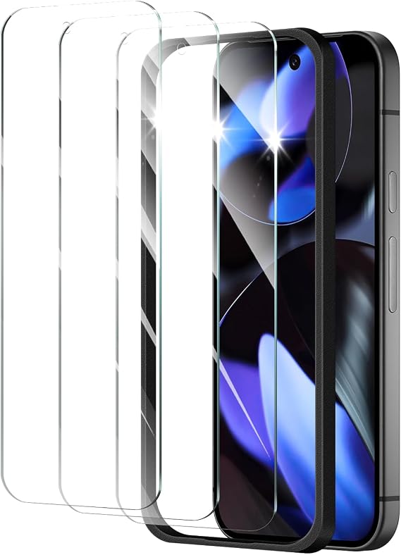 3*Screen Protector for Google Pixel 9/9 Pro/10/10 Pro with a Installation Alignment Aid, Double Shatterproof HD Tempered Glass Film, Impact-Protection [9H Hardness][Anti-Shatter][Anti-Scratch]