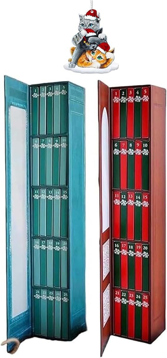 Christmas Book Advent Calendar, 24 Mini Book Ornaments Gift Set, Holiday Countdown Decoration, 2 Pieces