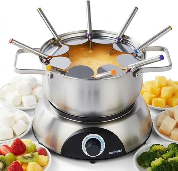 CUSIMAX Electric Fondue Set, 1500W, 1.4 Quart, Stainless Steel