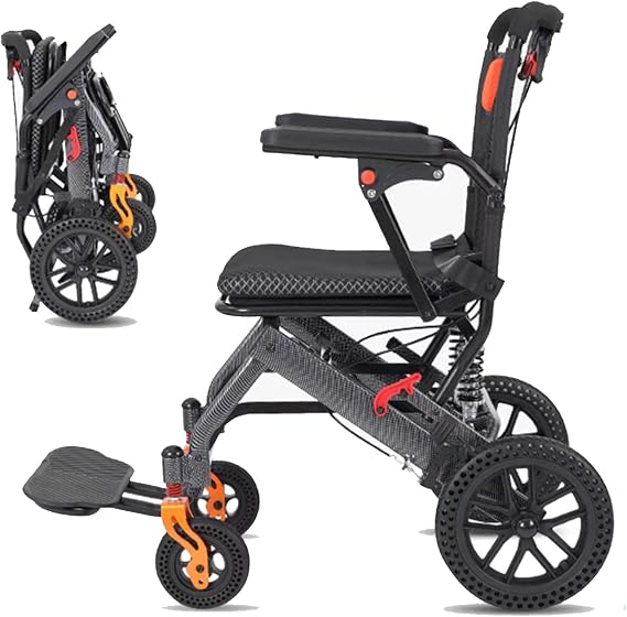 Foldable Wheelchairs for Adults,Ultra Light Wheelchair,Wheelchair for Travel,All Terrain Wheelchair,Portable Aluminum Transport Wheelchair with Handbrake(Rear Wheel 20cm/7.87in)