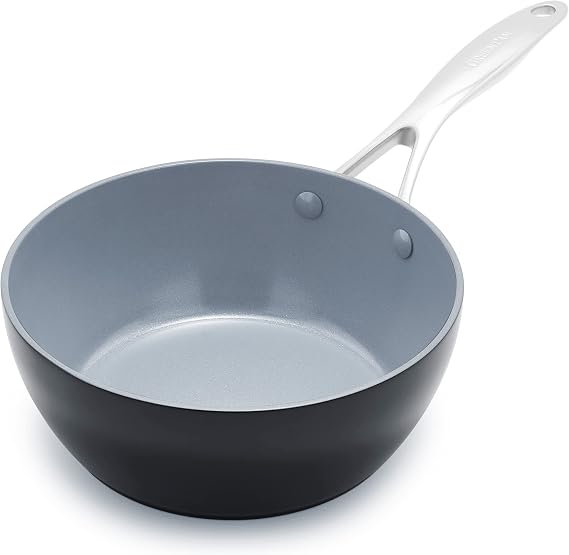 GreenPan Valencia Pro Hard Anodised Healthy Ceramic Non-Stick 20 cm / 2 Litre Chef's Pan, PFAS-Free, Induction, Oven Safe, Grey