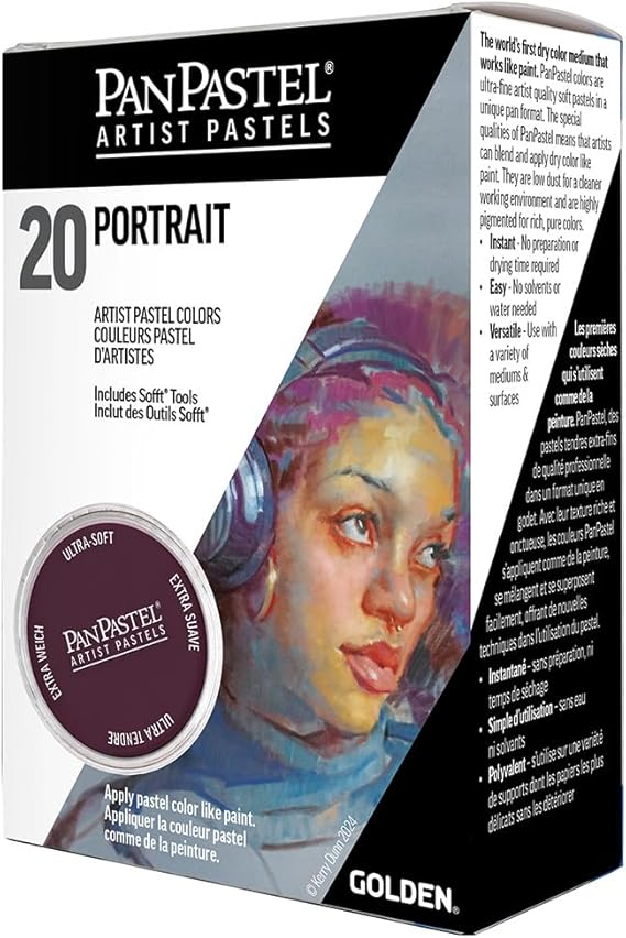 PanPastel Artist Pastels by GOLDEN, Portrait Set, 20 Color, Professional Artist Pastels, Unique Pan Format cake-like