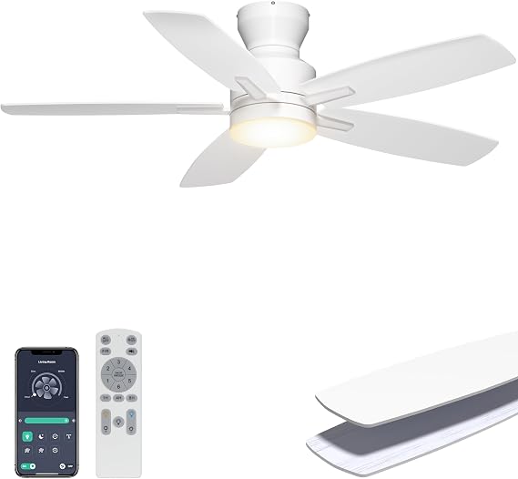 Ohniyou 42'' Low Profile Ceiling Fan with Lights, Remote/APP Control, White