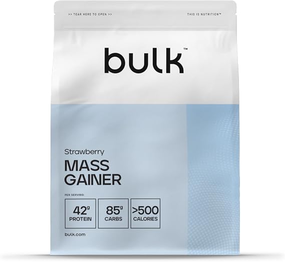 Bulk Complete Mass Gainer, Strawberry, 85g Carbohydrates | 6 servings, 42g Protein per Serving, 500 kcal, High-Calorie Weight Gainer, Supports Muscle Growth & Maintenance, High Protein