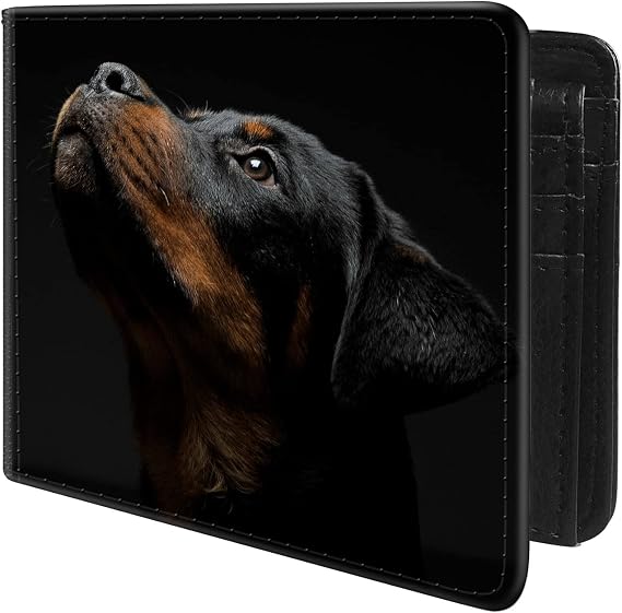 (Closeup Portrait of Rottweiler Front Pocket Slim Bifold Leather Wallet RFID Blocking with ID Window for Men
