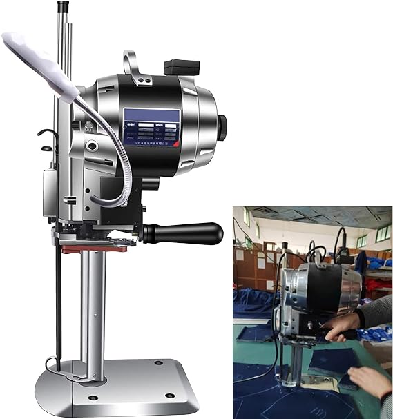 Electric Cloth Cutting Machine, 6/8/10 Inch Vertical Straight Knife Fabric Cloth Cutting Machine, Industrial Fabric Cutting Machine with Automatic Knife Sharpen LED Light for Fabric Clothing (8in )