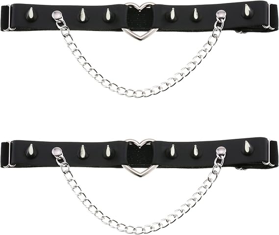 YunPeng Women's Heart Leg Thigh Punk Rivet Garter Belt Garters 2pcs