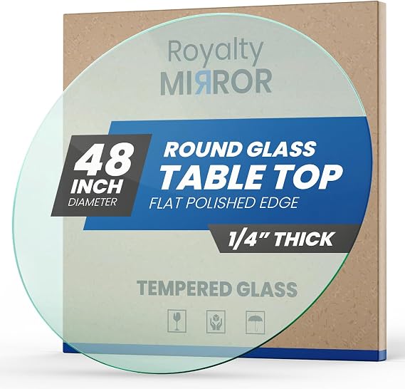 Royalty 48" Inch Round Tempered Glass Table Top Clear Table Top Glass Useful for Replacement, Tabletop Protector, Patio, Dining, Coffee, Desks - 1/4" Thick Flat Polished Edge