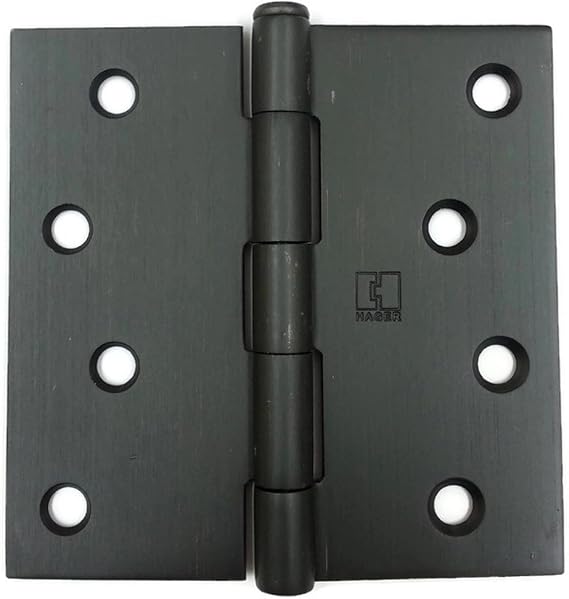 Hager Solid Brass Door Hinge 1541 4 x 4 US10R Antique Bronze, Square Corners, Full Mortise, Residential - 2 per Box