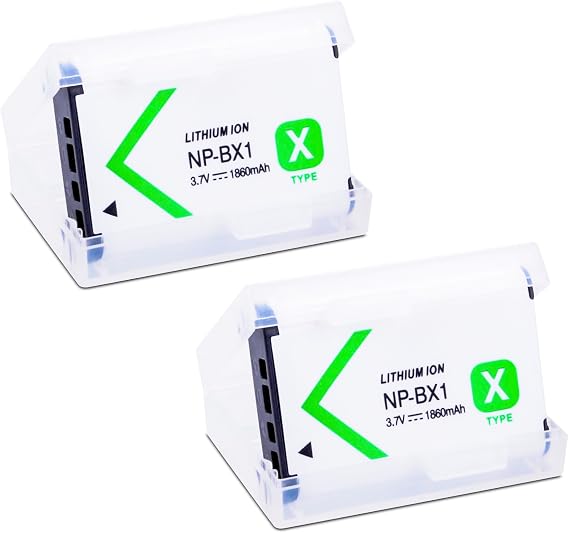 1800mah 2-Pack NP-BX1 Battery Compatible for Sony NP-BX1/M8, ZV-1, ZV-1 II, Cyber-Shot DSC-HX80, HX90V, HX95, HX99, HX350, RX1, RX1R II, RX100 (II/III/IV/V/VA/VI/VII), FDR-X3000, HDR-AS50