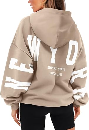 ORANDESIGNE Womens Letter Print Hoodies Fleece Graphic Sweatshirts Long Sleeve Pullover Sweaters with Pocket