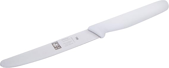 ICEL 4.25 Inch Straight Edge Round Tip Paring Knife, High Carbon German Stainless Steel Blade, Factory-Sharp Edge, Non-Slip Textured White Polypropylene Handle