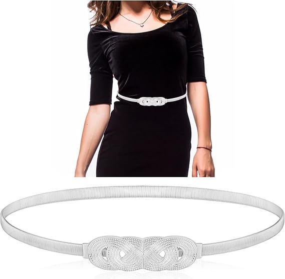 Xinjoduz Gold Belt for Dresses Gold Waist Belt Ladies Gold Belt Women Fancy Womens Metal Stretch Elastic Skinny Thin Belt