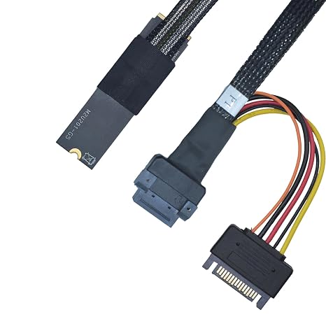 PCIe 5.0 M.2 to EDSFF E1 E3 Adapter for E1.S E1.L E3.S E3.L SSD with 15P SATA Power, 1.6 feet (50 cm) (Left Exit)