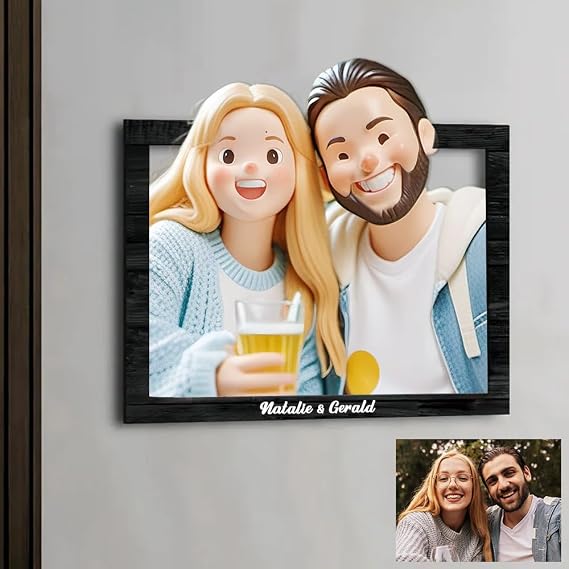 Personalized Cartoon Style 3D Photo Wooden Frame Sign, Custom Family Cartoon Picture Frame, Ideal Animation Portrait Gifts for Birthday Mother's Day Wedding Anniversary Christmas Couple