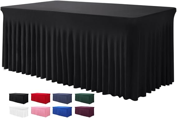 BDDC One-Piece Spandex Black Table Cloth Skirt for 4FT Rectangle Tables