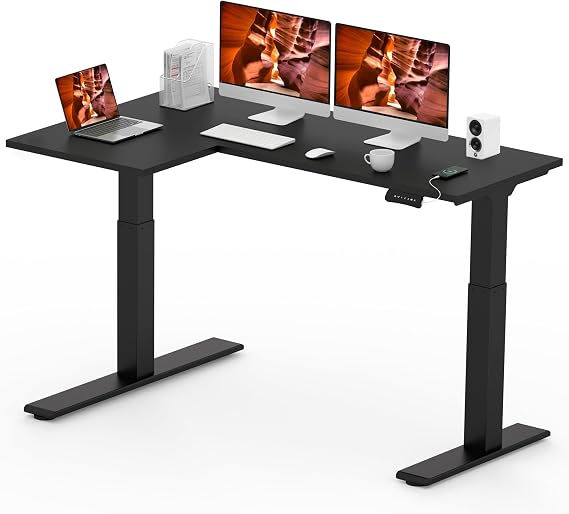 L Shaped Corner Standing Desk with Dual Motor, Large 63x40 Electric Height Adjustable Gaming Table, Stand up Home Office Desk Computer Workstation, Black