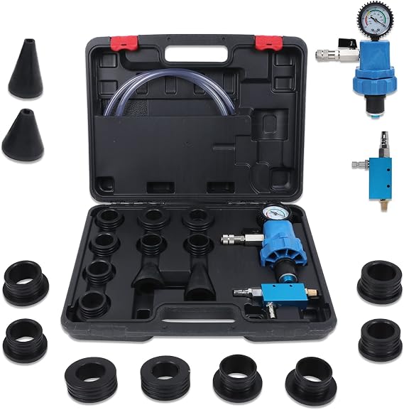 BELEY Universal Coolant Vacuum Refill Kit with Dual Scale Pressure Gauge, Cooling System Vacuum Purge & Refill with 2PCS Rubber Plug and 8PCS Rubber Adapters for Porsche Jeep,SUV (35mm 40mm 45mm 55mm)