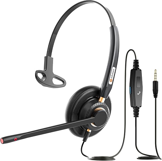 Arama Cell Phone Headset with Mic Noise Canceling, 3.5mm Wired Headset for iPhone Samsung PC iPad, Computer Headset for Skype for Business Office, Clear Chat, Universal Connection (A800MP)