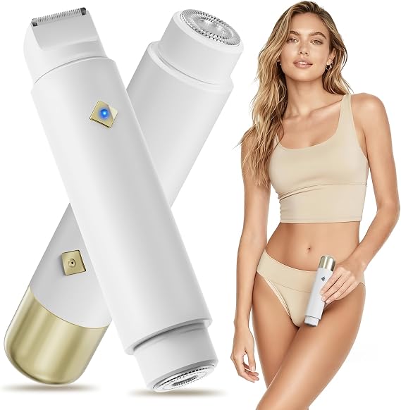 Bikini Trimmer for Women,2-in-1 Electric Razor,IPX7 Waterproof Shaver | Dual Head Facial Hair Removal,Wet & Dry Device,Rechargeable,Painless Clippers for Pubic Hair,Bikini Line,Leg,Arm,Underarms
