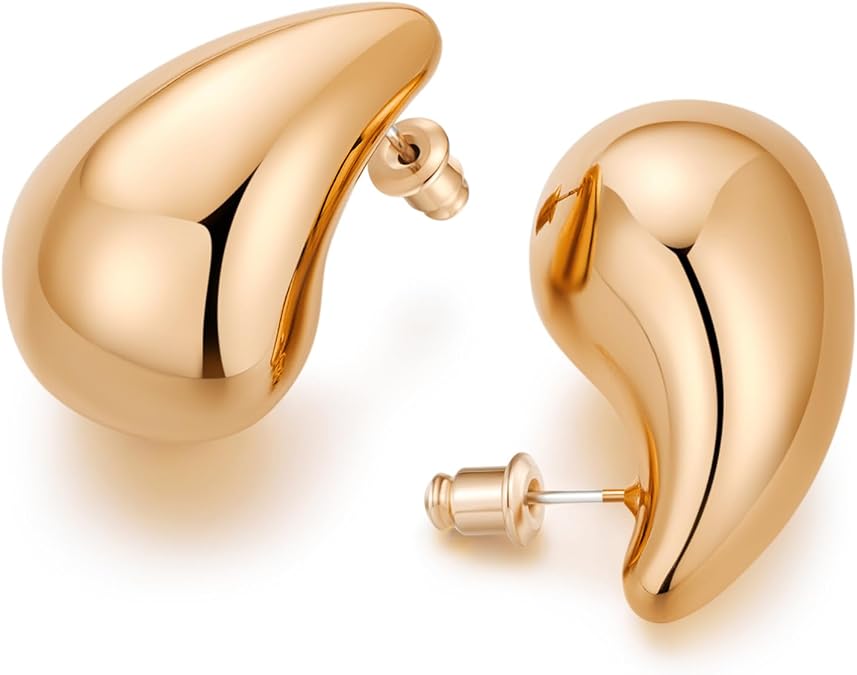 Tear Drop Earrings for Women, Chunky Gold Hoop Polishing Hypoallergenic Lightweight Waterdrop Trending Oversized Hollow Open Hoops Dupes Jewelry