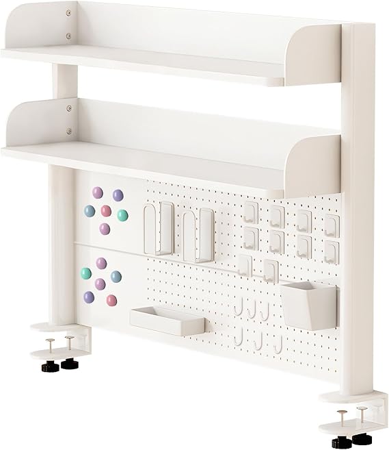 Clamp On Desk Organizer Shelf,Desk Extender Pegboard,White,31.5in