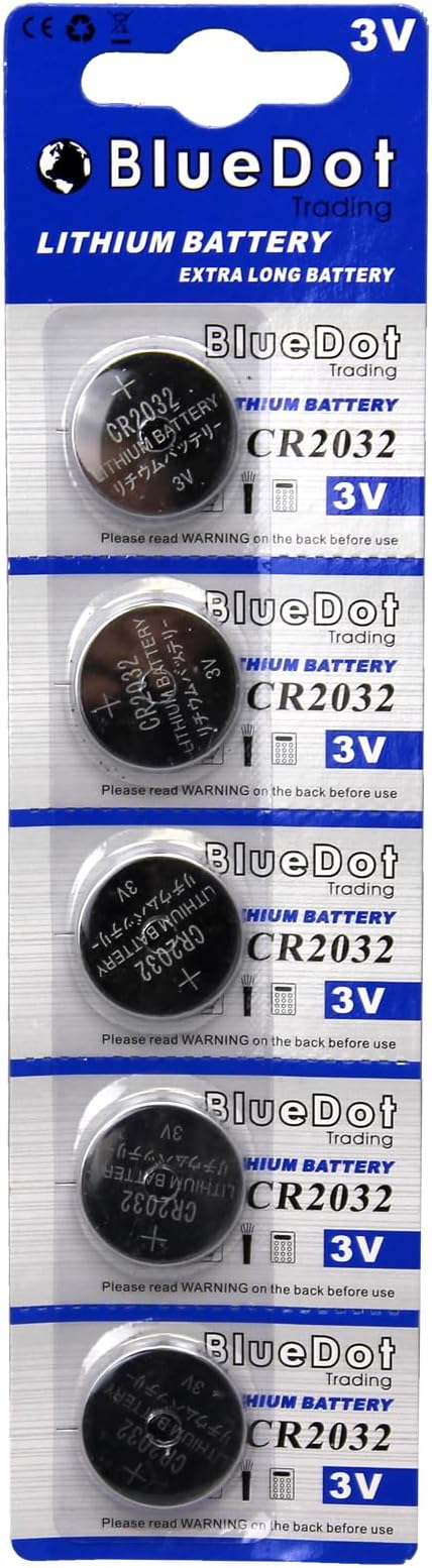 BlueDot Trading CR2032 Batteries by PKCELL, 5 Pack High Power Lithium 3V Coin Battery Ideal for Door openers, LED Lights, car/Key fobs