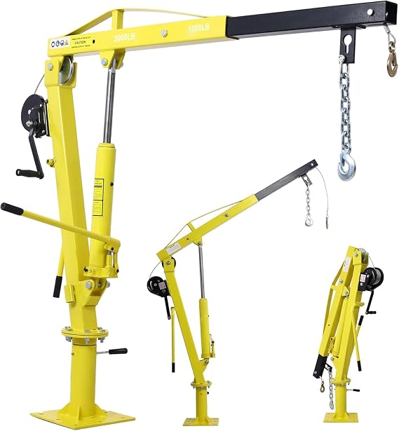2000 lb Hydraulic Pickup Truck Crane with Hand Winch, Truck Bed Mounted